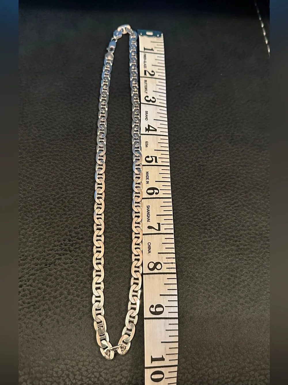 Sterling 925 Italy Flat Elongated Mariner Link Chain Necklace 20”